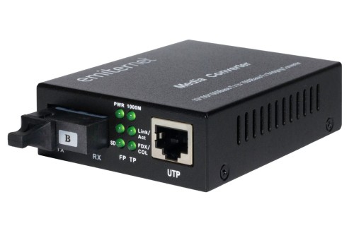Emiter EM/1GB-ETH-1XSC-1310 konwerter WDM Ethernet 10/100/1000 Mbps RJ45/1xSC SM 9/125 (Tx 1310nm / Rx 1550nm) 20km - 1644000