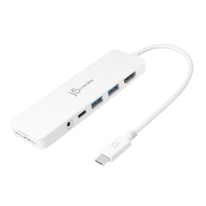 Stacja dokująca j5create USB-C Multi-Port Hub with Power Delivery 1xHDMI/2xUSB 3.1/1xUSB-C/Card Reader/1x3.5mm audio/mic combo jack; kolor biały JCD373-N