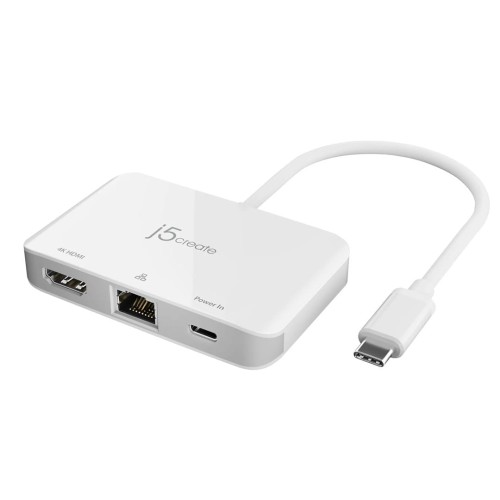 Stacja dokująca j5create USB-C to 4K HDMI Ethernet Adapter 1x4K HDMI/1xUSB-C/1xRJ45 Gigabit; kolor biały JCA351-N - 1775603