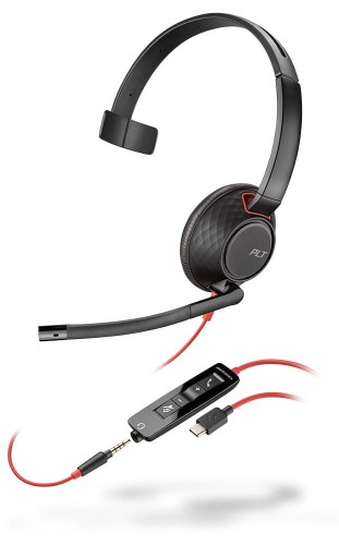 Zestaw Słuchawkowy POLY Blackwire 5200 (207587-201) USB-C, Mono Nauszne 8kHz USB/Wtyk stereo jack 3,5 mm, Czarny /Czerwony - 1744176