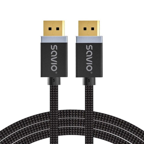 Kabel DisplayPort v1.4 Savio CL-176 (M/M), 8K, 3m, miedź, bawełniany oplot, czarny - 1734444