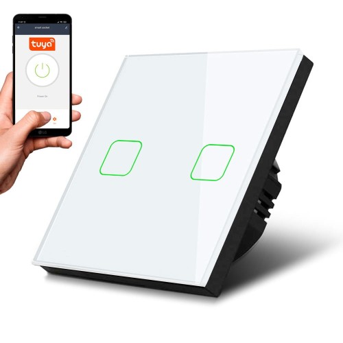 Włącznik światła dotykowy Maclean MCE717W podwójny, SMART, Tuya APP, szklany, biały z kwadratowym podśw. przycisku, 86x86mm - 1062957