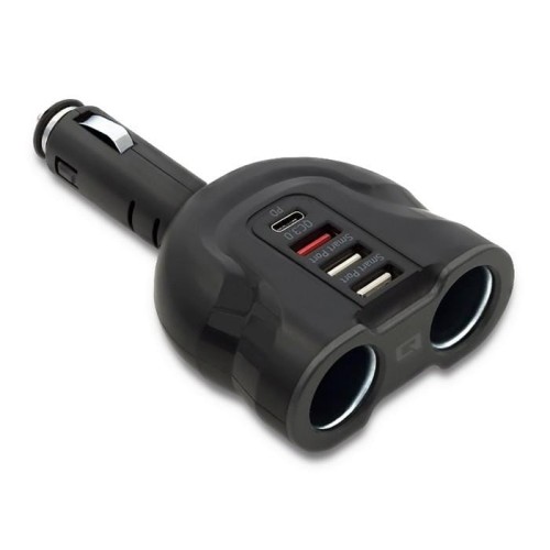 Rozdzielacz samochodowy gniazda zapalniczki Qoltec 52W | 2.4A | 2xUSB | USB QC3.0 | USB C PD | 2xgniazdo zapalniczki - 808505