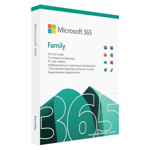 Oprogramowanie Microsoft 365 Family PL P10 1Y 6Users Win/Mac Medialess Box - 1766556