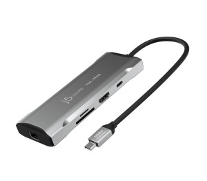 Stacja dokująca j5create 4K60 Elite USB-C 10Gbps Mini Dock 1x4K HDMI/2xUSB 3.1/2xUSB-C/Card Reader/1xRJ45 Gigabit; kolor srebrny JCD393-N