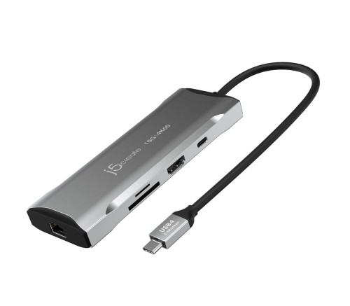 Stacja dokująca j5create 4K60 Elite USB-C 10Gbps Mini Dock 1x4K HDMI/2xUSB 3.1/2xUSB-C/Card Reader/1xRJ45 Gigabit; kolor srebrny JCD393-N - 1779916