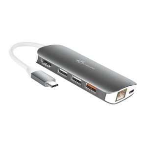 Stacja dokująca j5create USB-C Multi Adapter (9 function in 1) 1x4K HDMI/3xUSB 3.1/1xUSB-C/Card Reader/1xRJ45 Gigabit; kolor srebrny JCD383-N