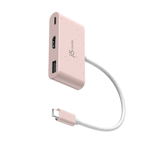 Stacja dokująca j5create Eco-Friendly USB-C to HDMI & USB Type-A with Power Delivery 1xHDMI/1xUSB 3.1/1xUSB-C; kolor różowy JCA379ER-N - 1775621