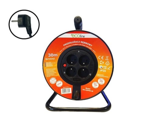 Przedłużacz bębnowy LEDsystems 30m; 3x1mm2; 4 gniazda; 4 GN. - 1780310