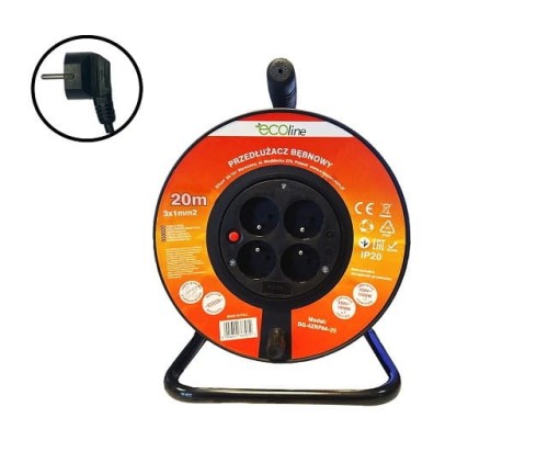 Przedłużacz bębnowy LEDsystems 20m; 3x1mm2; 4 gniazda; 4 GN. - 1780308