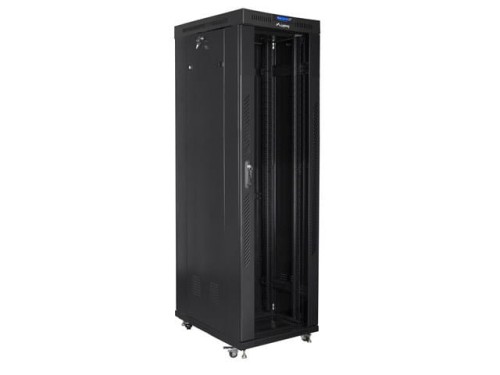 Szafa instalacyjna stojąca 19" 42U 600x1000 czarna drzwi szklane LCD Lanberg (flat pack) - 1158391