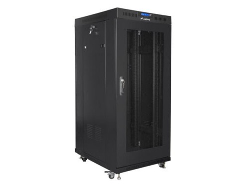 Szafa instalacyjna stojąca 19" 27U 600x800 czarna drzwi perforowane LCD Lanberg (flat pack) - 1325148