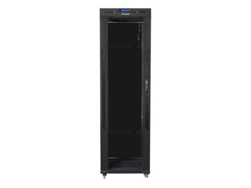 Szafa instalacyjna stojąca 19" 42U 600x600 czarna drzwi szklane LCD Lanberg (flat pack) - 1170960