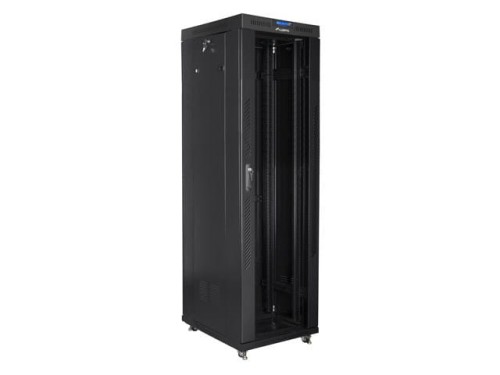 Szafa instalacyjna stojąca 19" 42U 600x800 czarna drzwi szklane LCD Lanberg (flat pack) - 1158395
