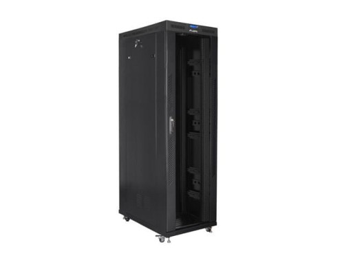 Szafa instalacyjna stojąca 19" 42U 800x1200 czarna drzwi szklane LCD Lanberg (flat pack) - 1158402