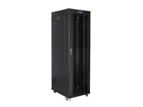 Szafa instalacyjna stojąca 19" 42U 800x800 czarna drzwi szklane LCD Lanberg (flat pack) - 1158345
