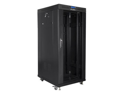Szafa instalacyjna stojąca 19" 27U 800x1000 czarna drzwi szklane LCD Lanberg (flat pack) - 1198971
