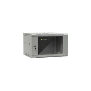 Szafa wisząca 19" Netrack, 6U/600x450mm – szary, drzwi szklane, otwierane boki
