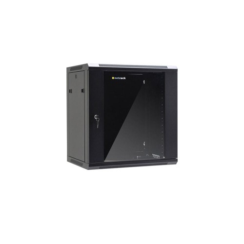 Szafa wisząca 19" Netrack, 12U/600x450mm - czarny, drzwi szklane, otwierane boki - 1077103