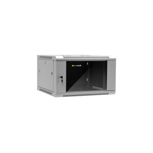 Szafa wisząca 19" Netrack, 6U/600x600mm – szary, drzwi szklane, otwierane boki