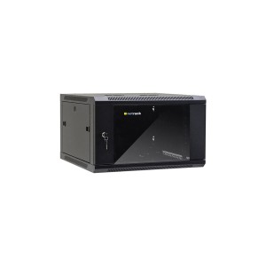 Szafa wisząca 19" Netrack, 6U/600x600mm – czarny, drzwi szklane, otwierane boki