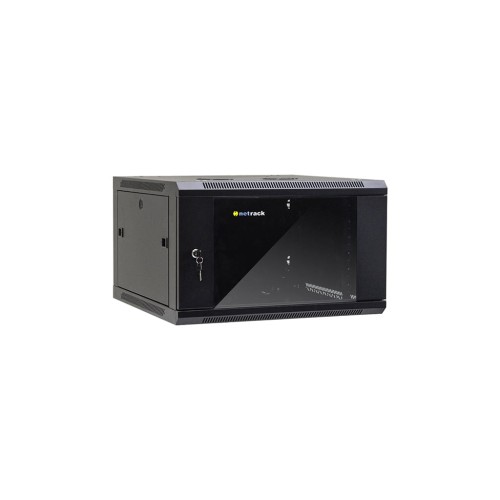 Szafa wisząca 19" Netrack, 6U/600x600mm – czarny, drzwi szklane, otwierane boki - 1077138
