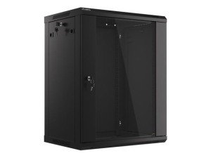 Lanberg Szafa rack 19 cali Wall-Mount 15U/600x450 V2 czarna, drzwi szklane