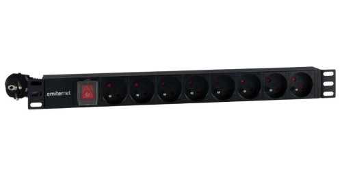 EmiterNet Listwa zasilająca standard 19" 8 gn. z bolcem, wtyk uni-schuko, kabel 2m, wyłącznik - 1658800
