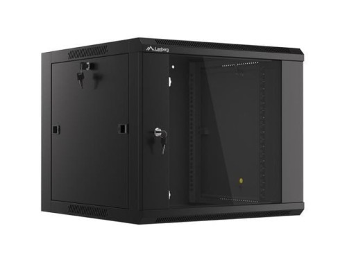 Szafa instalacyjna wisząca 19" 9U 570x600 szybki montaż czarna Lanberg (flat pack) - 796304