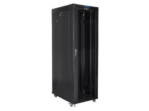 Szafa instalacyjna stojąca 19" 42U 800x1000 czarna drzwi szklane LCD Lanberg (flat pack) - 1165961