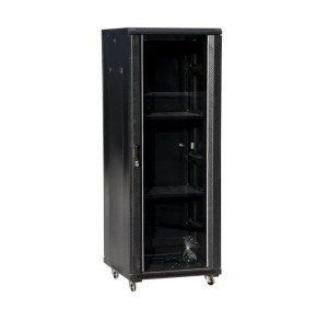 Q-LANTEC SZAFA TELEINFORMATYCZNA DRZWI PRZEDNIE SZKLANE 24U 600X600 CZARNY FLAT PACK