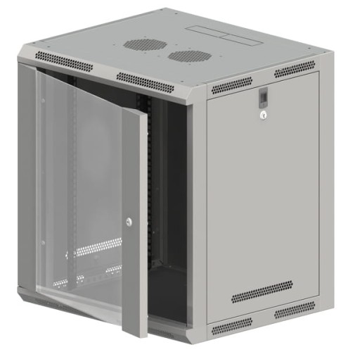 Szafa A-LAN SW-12U-600-600-N-DSJ-OP-RP-B-S (12U; 570mm / 635mm / 600 mm; wisząca; Szklane; 19''; kolor szary) - 1520934