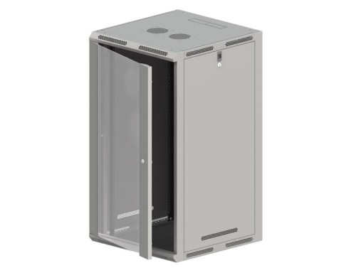 Szafa rack A-LAN SW-18U-600-600-N-DSJ-OP-RP-B-S (18U; 900mm / 570mm / 600 mm; wisząca; Szklane; 19''; kolor szary) - 1542517