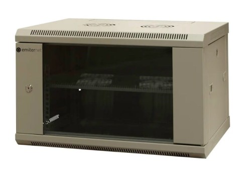 EmiterNet Szafa wisząca niedzielona 19'' 6U, niezmontowana, drzwi blacha/ szkło, 600x450x370mm szer./gł./wys. - 1659629