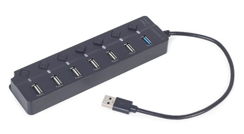 GEMBIRD HUB USB 7-PORTÓW (1 X USB 3.1 + 6 X USB 2.0) Z PRZEŁĄCZNIKAMI, CZARNY - 1437704