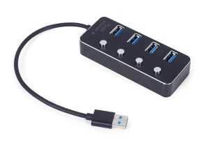 GEMBIRD HUB USB 3.1 (GEN 1) 4-PORTOWY Z PRZEŁĄCZNIKAMI, CZARNY