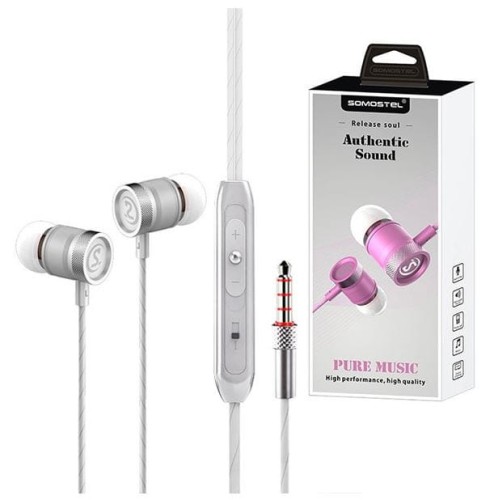 SOMOSTEL SŁUCHAWKI CS03 DOSZNE JACK3,5MM. METLOWE KOMORY DZWIĘKOWE SUPER BASS+MIKROFON CS03 SILVER - 1338239
