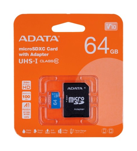 Karta pamięci ADATA microSDXC/SDHC Premier 64GB UHS-I Class 10 + adapter - 780796