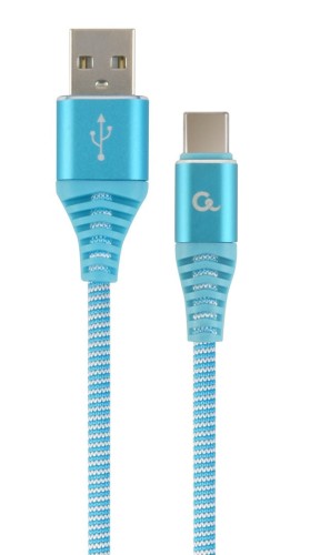 Kabel USB 2.0 - typ C (AM/CM) oplot tekstylny 1m turkusowo-biały Gembird - 1193514