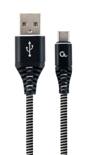 Kabel USB 2.0 - typ C (AM/CM) oplot tekstylny 2m czarno-biały Gembird - 1203459