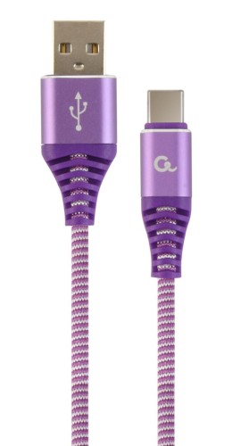 Kabel USB 2.0 - typ C (AM/CM) oplot tekstylny 2m purpurowo-biały Gembird - 1217831