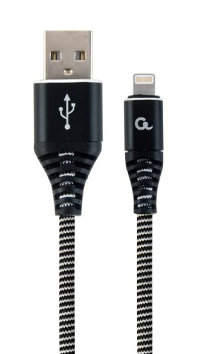Kabel USB 2.0 (AM/8-pin lightning M) oplot tekstylny 1m czarno-biały Gembird - 1522487