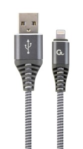 Kabel USB 2.0 (AM/8-pin lightning M) oplot tekstylny 1m grafitowo-biały Gembird