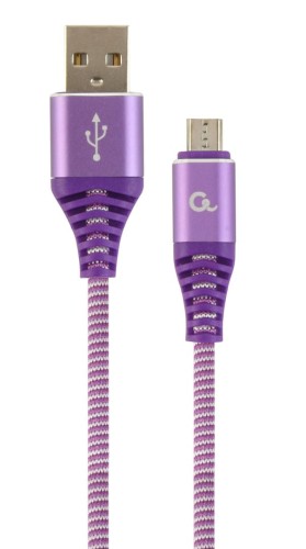 Kabel USB 2.0 (AM/microUSB M) 1m oplot tekstylny purpurowo-biały Gembird - 1193539