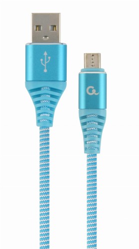 Kabel USB 2.0 (AM/microUSB M) 1m oplot tekstylny turkusowo-biały Gembird - 739760