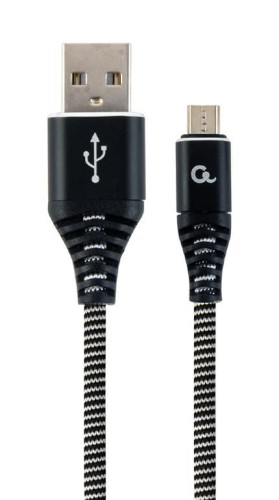 Kabel USB 2.0 (AM/microUSB M) 2m oplot tekstylny czarno-biały Gembird - 1193535