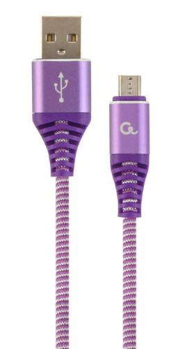 Kabel USB 2.0 (AM/microUSB M) 2m oplot tekstylny purpurowo-biały Gembird - 1193541
