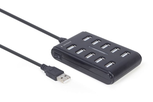 Hub USB 2.0 10-Portowy z włącznikiem Gembird (czarny) - 1311127