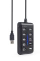 Hub USB 2.0 10-Portowy z włącznikiem Gembird (czarny) - 1311129