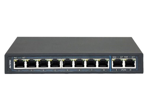 AVIZIO SWITCH NIEZARZĄDZALNY 8 PORTÓW RJ45 POE 1GB/S + 2 PORTY RJ45 UPLINK 1GB/S (BUDŻET MOCY 96W) - 1849796